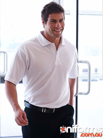 A man smiling sweetly showcasing the JBs 210 Polo in White.