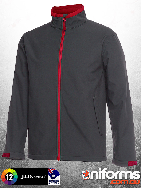 Showcasing the JBs Adults Water Resistant Softshell Jacket 3WSJ in Black Red.