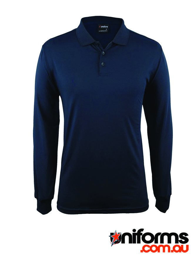 Showcasing the JB's Podium Long Sleeve Stretch Polo 7STL in navy.